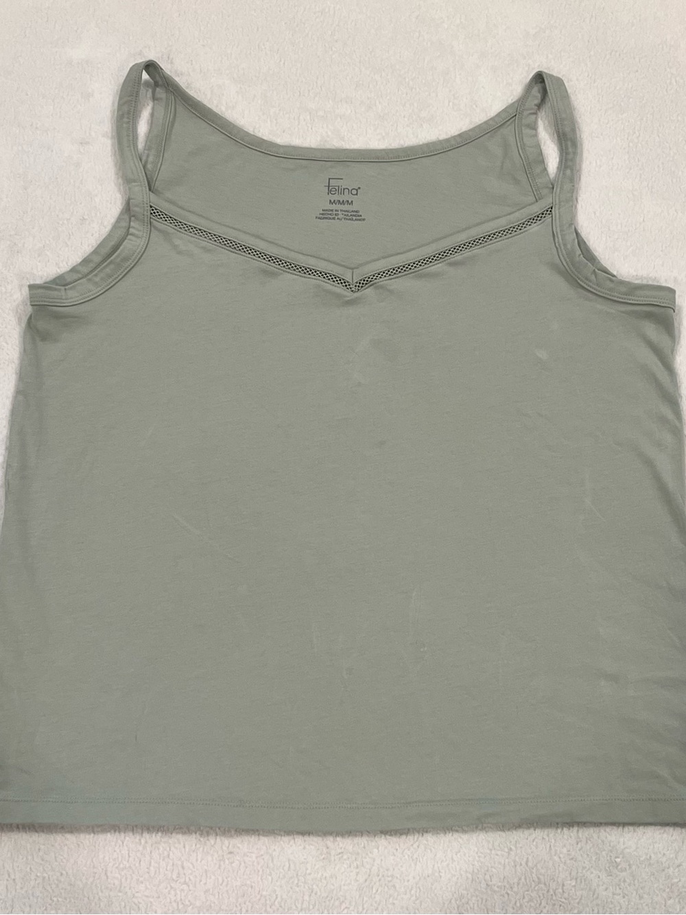 Felina Light Sage Green Cotton Blend Tank with Mesh Trim
